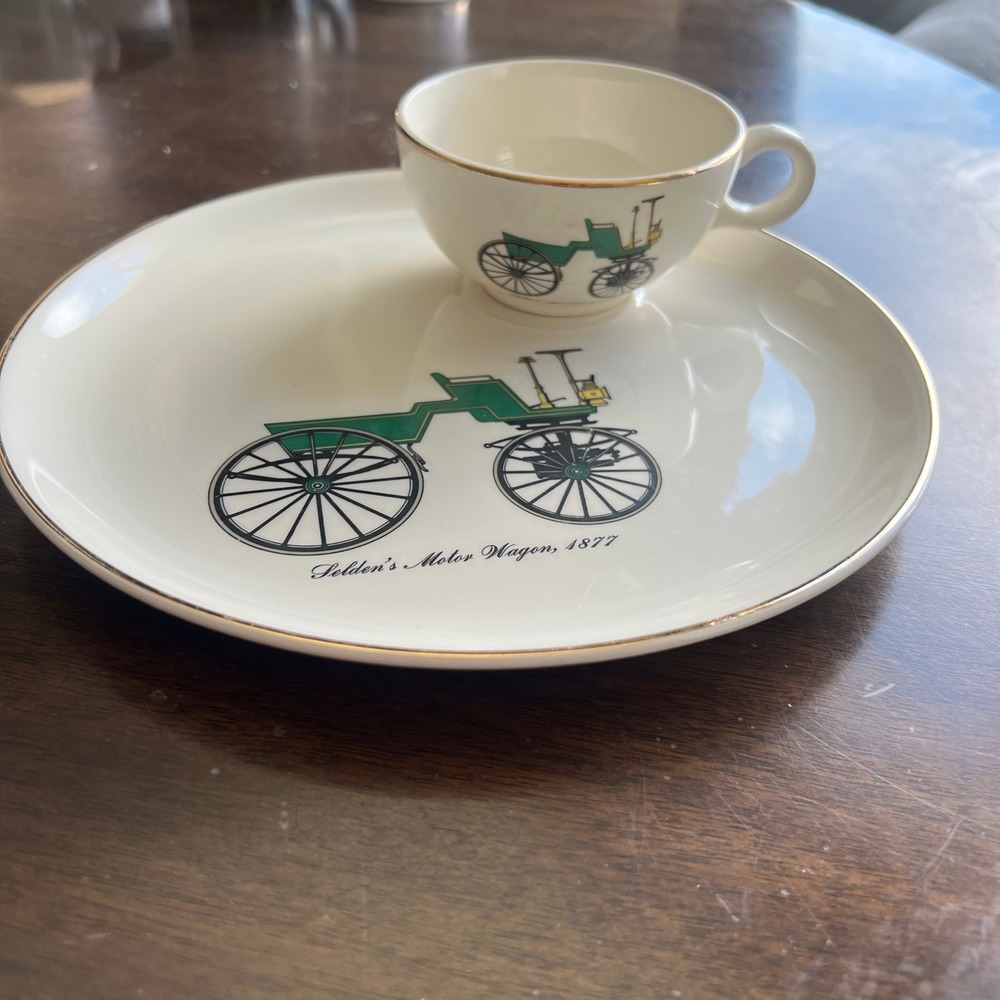 Vintage Salem Fine China 23k Gold Luncheon Plate Selden's Motor Wagon 1877 ivory